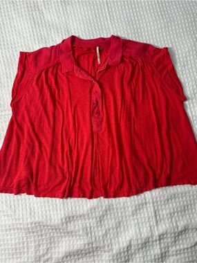 Free People Lightweight Button-Front Top in Bright Red
